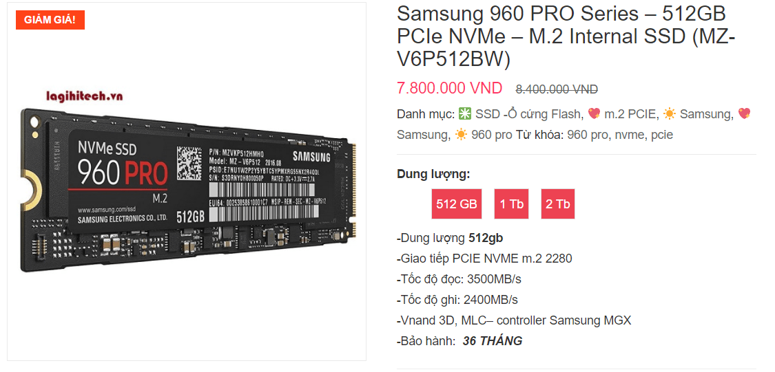 Samsung 960 PRO 512gb