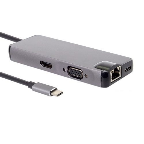 Cáp Chuyển Đổi USB Type C 8 in 1 To HDMI, RJ45, VGA, USB-C, 2 x USB 3.0, SD, Micro SD