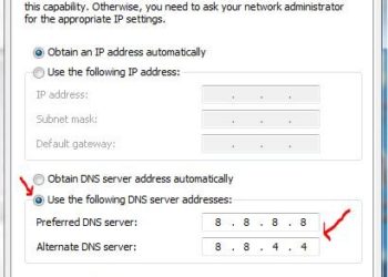 Chọn Use the following DNS Sever addresses và nhập DNS