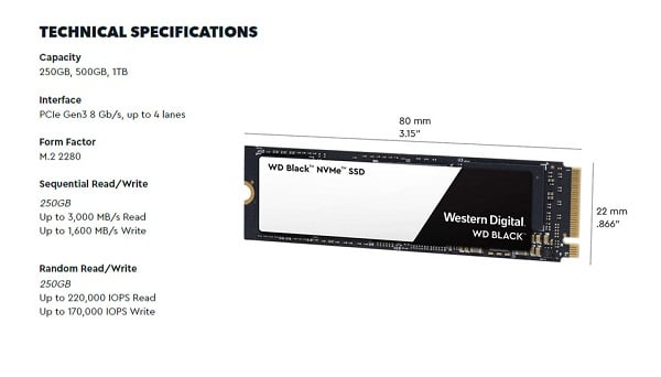 Ổ cứng SSD Western Digital Black 250GB M2 NVMe