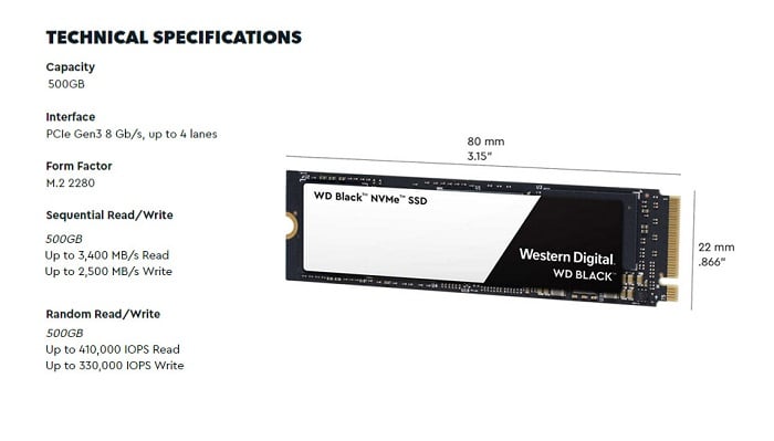 Ổ cứng SSD Western Digital Black 500GB M2 NVMe