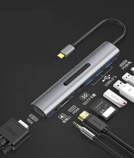 Cáp chuyển đổi USB Type C 9 in 1 To VGA, HDMI, SD, TF, USB 3.0 x 3, Audio 3.5, Type C 2