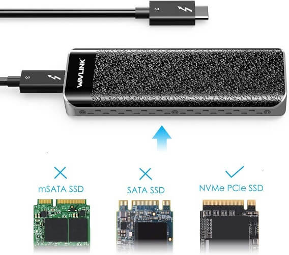 Box chuyển SSD M2 PCIe NVMe To Thunderbolt 3 Wavlink 3