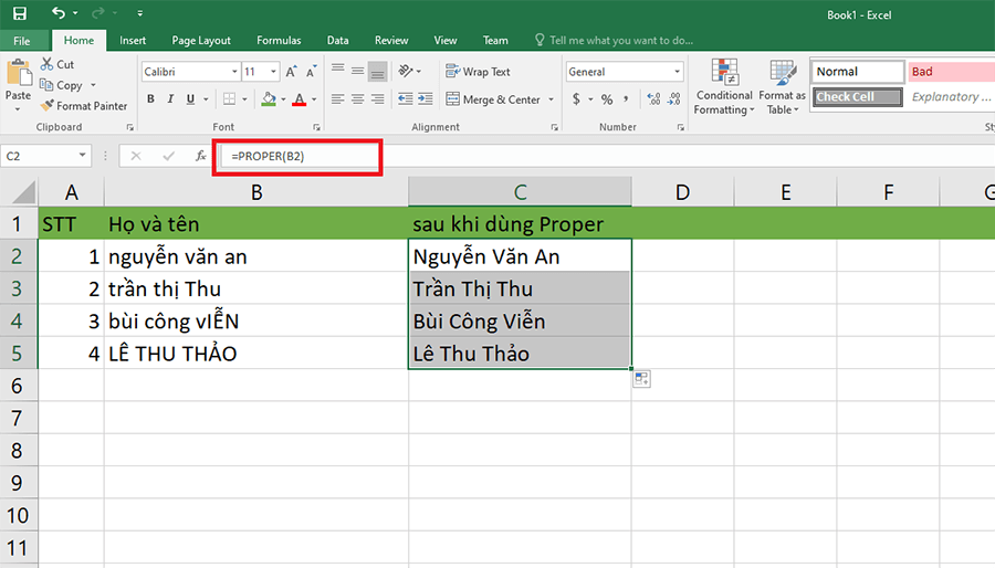 Hướng dẫn cách viết hoa chữ cái đầu trong Excel hình 5