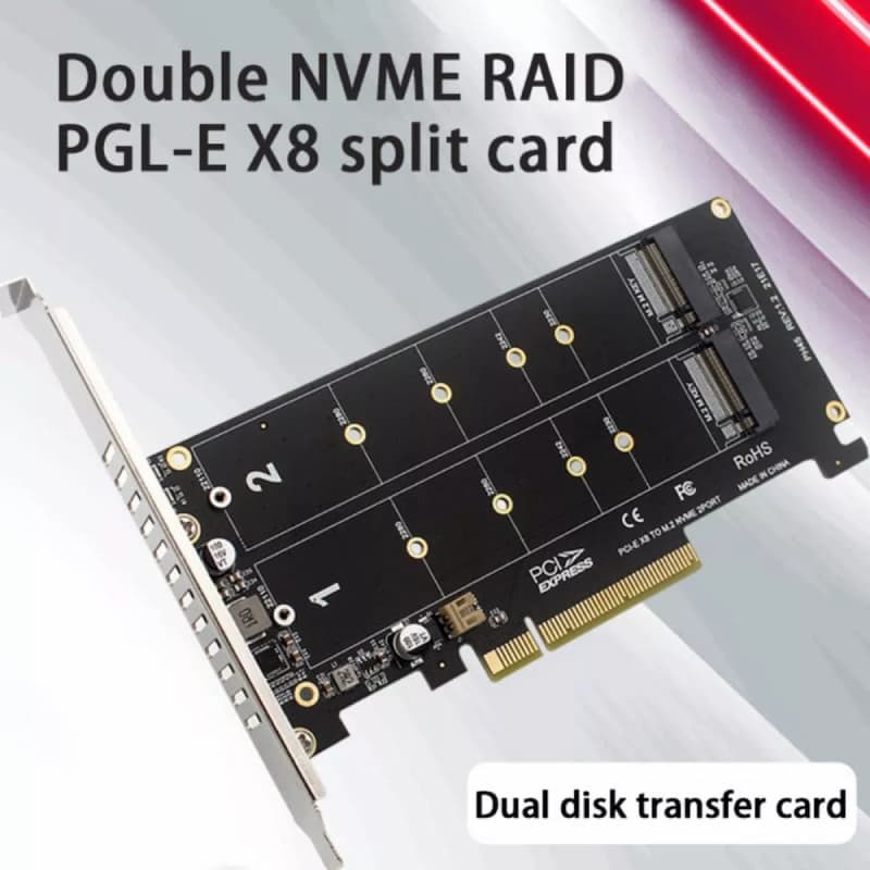 Card chuyển SSD M2 NVMe To PCIe X8 2 Slot 