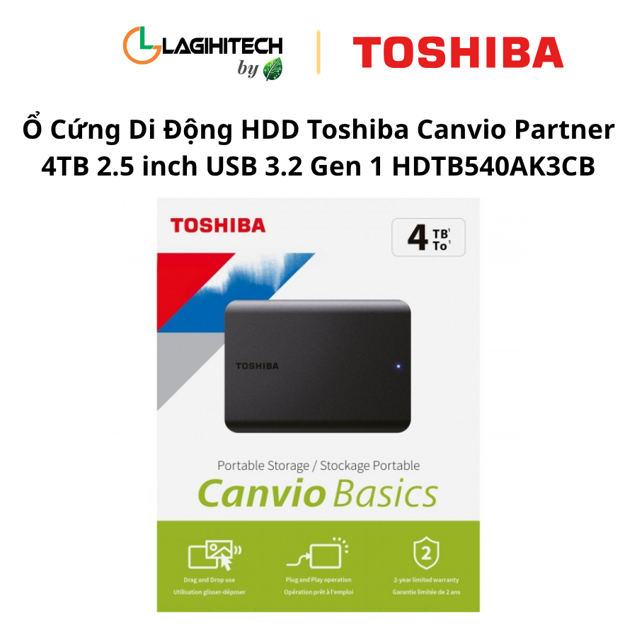 o cung di dong hdd toshiba canvio partner 4tb 2.5 inch USB 3.2 Gen 1 HDTB540AK3CB h3