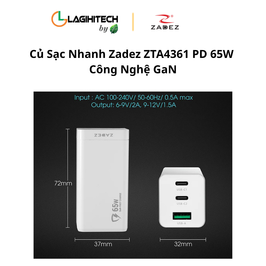 cu sac nhanh zadez zta4361 pd 65w cong nghe gaN h4