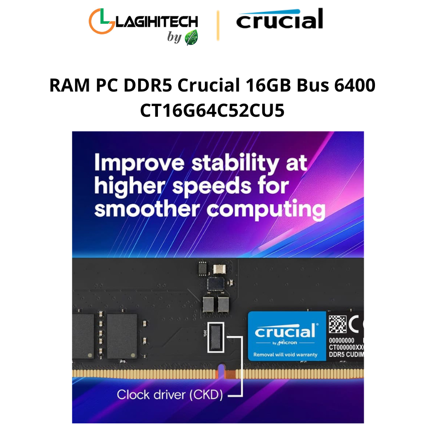 RAM PC DDR5 Crucial 16GB Bus 6400 CT16G64C52CU5 h6