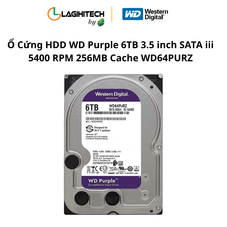 o cung hdd wd purple 6tb 3.5 inch sata iii 5400 rpm 256mb cache wd64purz h2