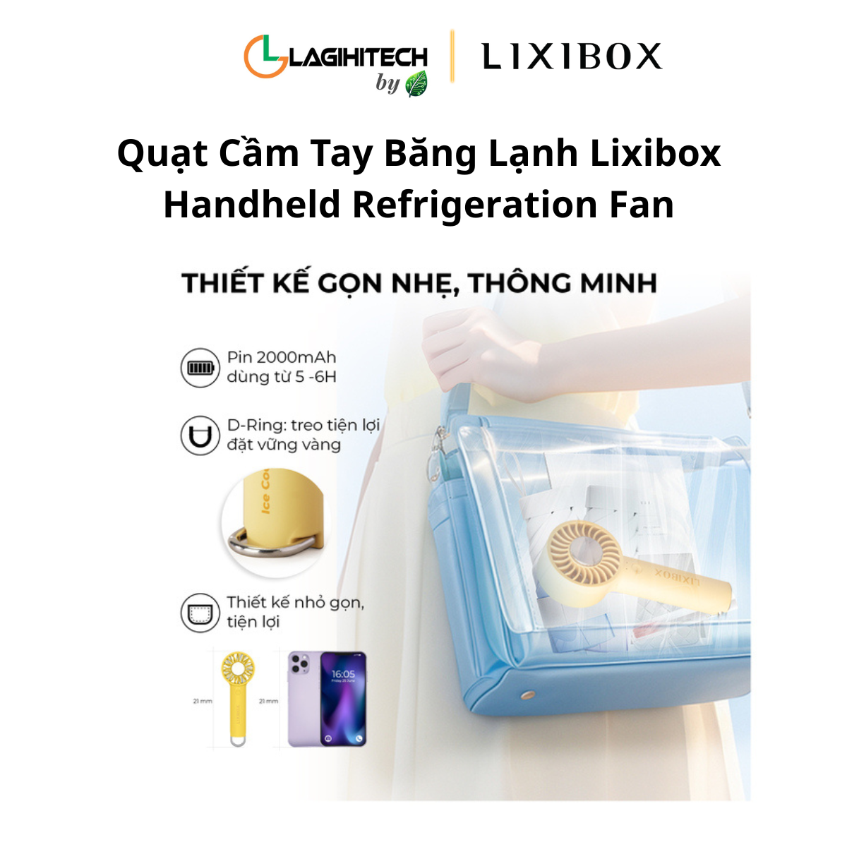 quat cam tay bang lanh lixibox handheld refrigeration fan h9