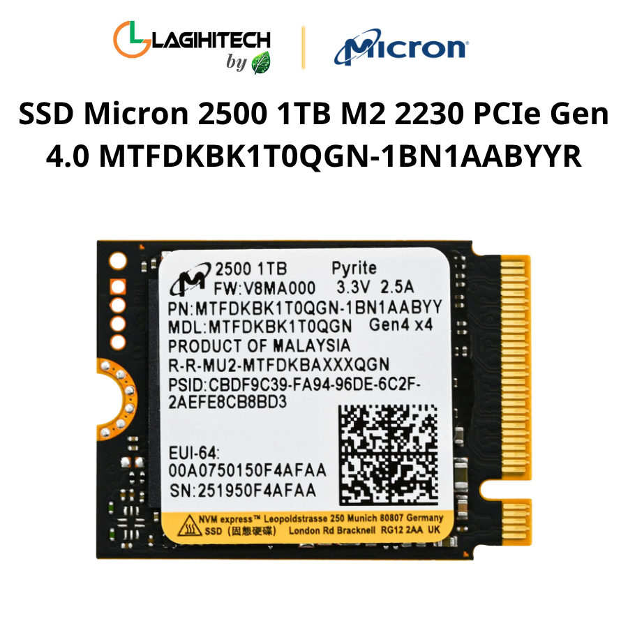 SSD Micron 2500 1TB M2 2230 PCIe Gen 4.0 MTFDKBK1T0QGN-1BN1AABYYR h1