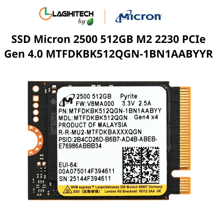 SSD Micron 2500 512GB M2 2230 PCIe Gen 4.0 MTFDKBK512QGN-1BN1AABYYR h1