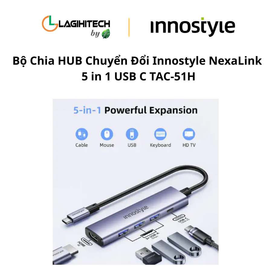 bo chia HUB chuyen doi innostyle nexalink 5 in 1 usb c tac-51h h2